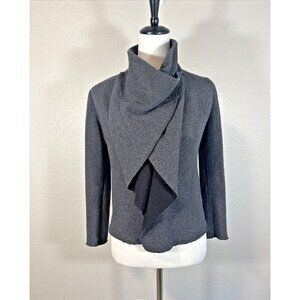 ROSSOPURO MADE IN ITALY Geometric Draped Wool Blend Grey Jacket Size 40 US Large